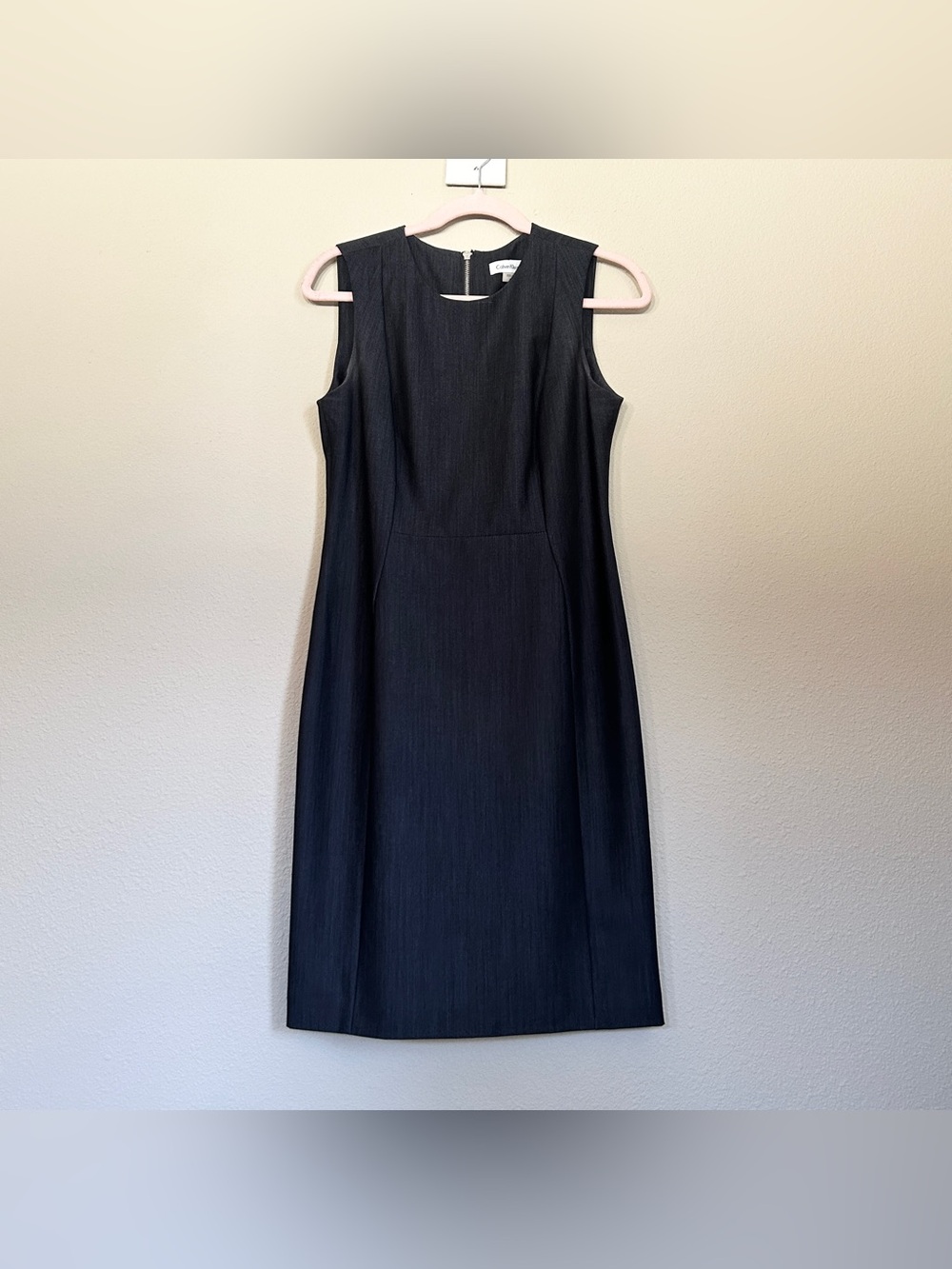 Calvin Klein Dark Grey Sleeveless Black Midi Sheath Dress